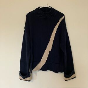 Victor Alfaro Heavy Navy and Cream Women's Sweater Medium